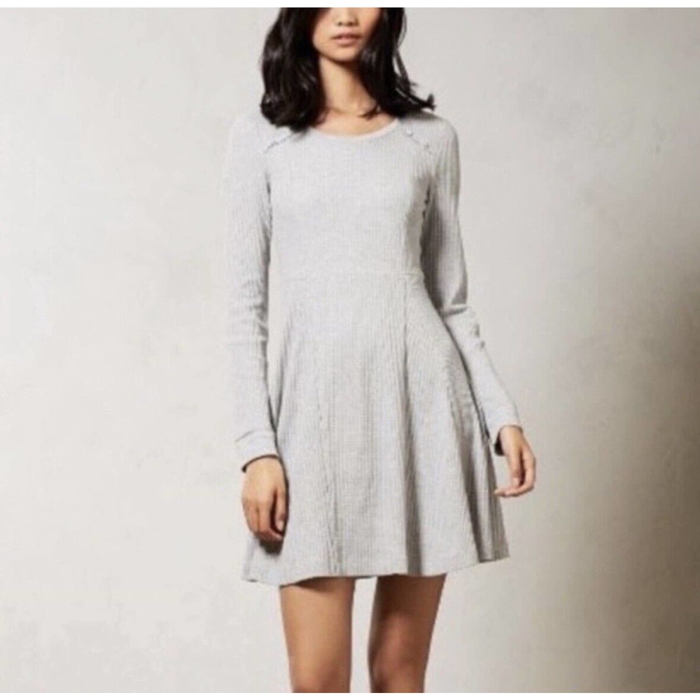 NWT Anthropologie E By Eloise Womens Fit And Flare Dress Medium Gray Waffle Knit